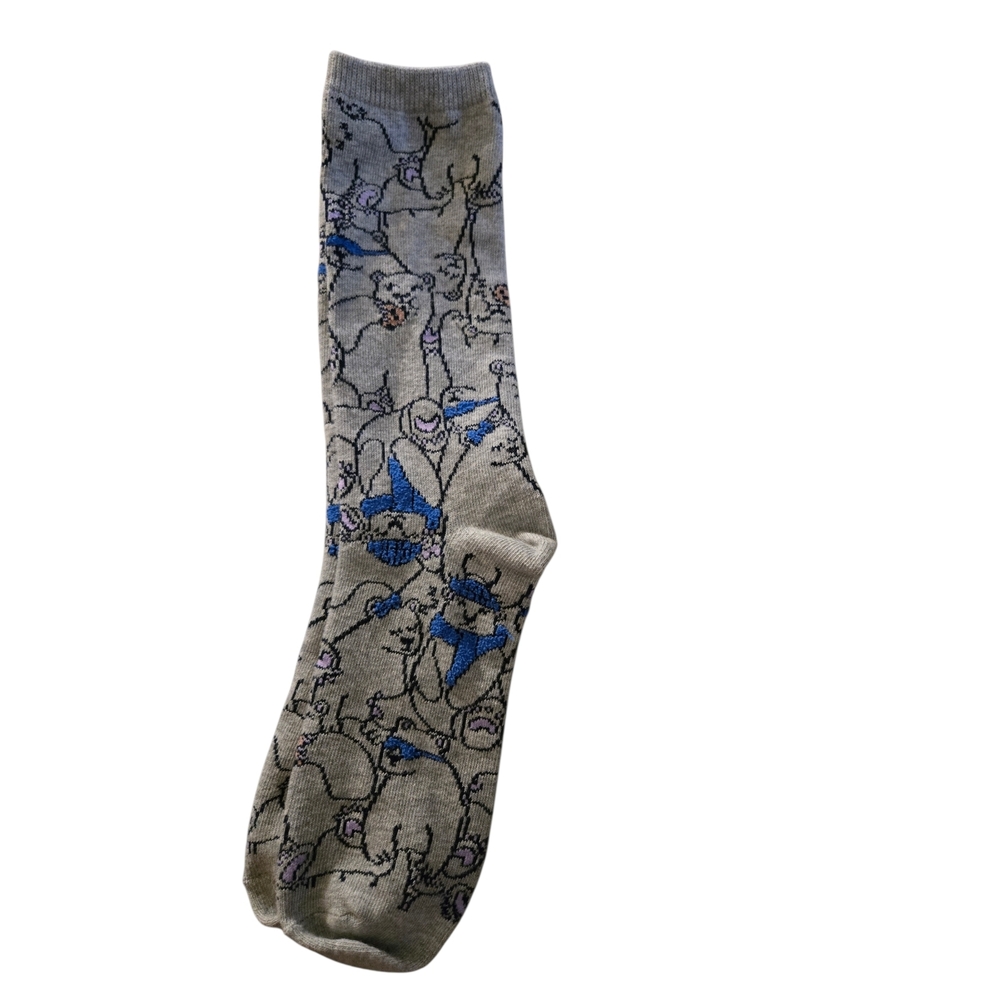 NWT Aerie Gray and Blue Teddy Bear Patterned Crew Socks Tag Is Detached